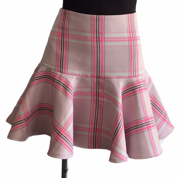 MILLY Pink Plaid Flounce Hem Mini Skirt New With Tag Size 10 - Picture 2 of 10
